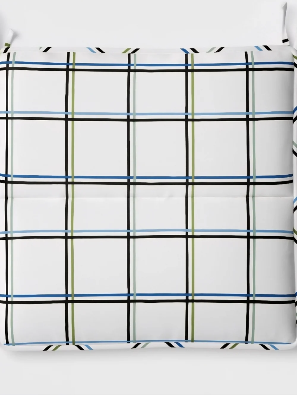 4 Pk Outdoor 16x16 Plaid Seat Cushion in White, Blue & Green